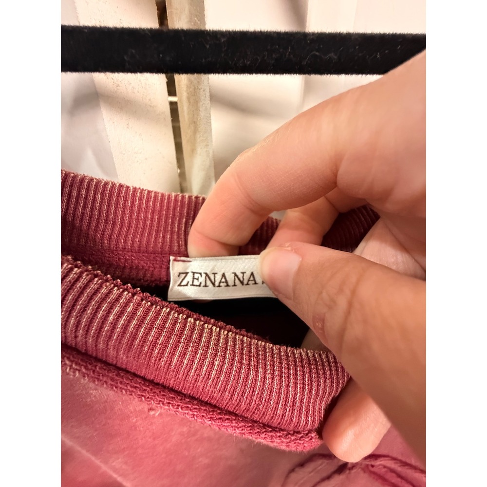 Zenana Acid Wash Sweatshirt Rose Red Oversized Pocket Pullover Top L/XL - Picture 3 of 4